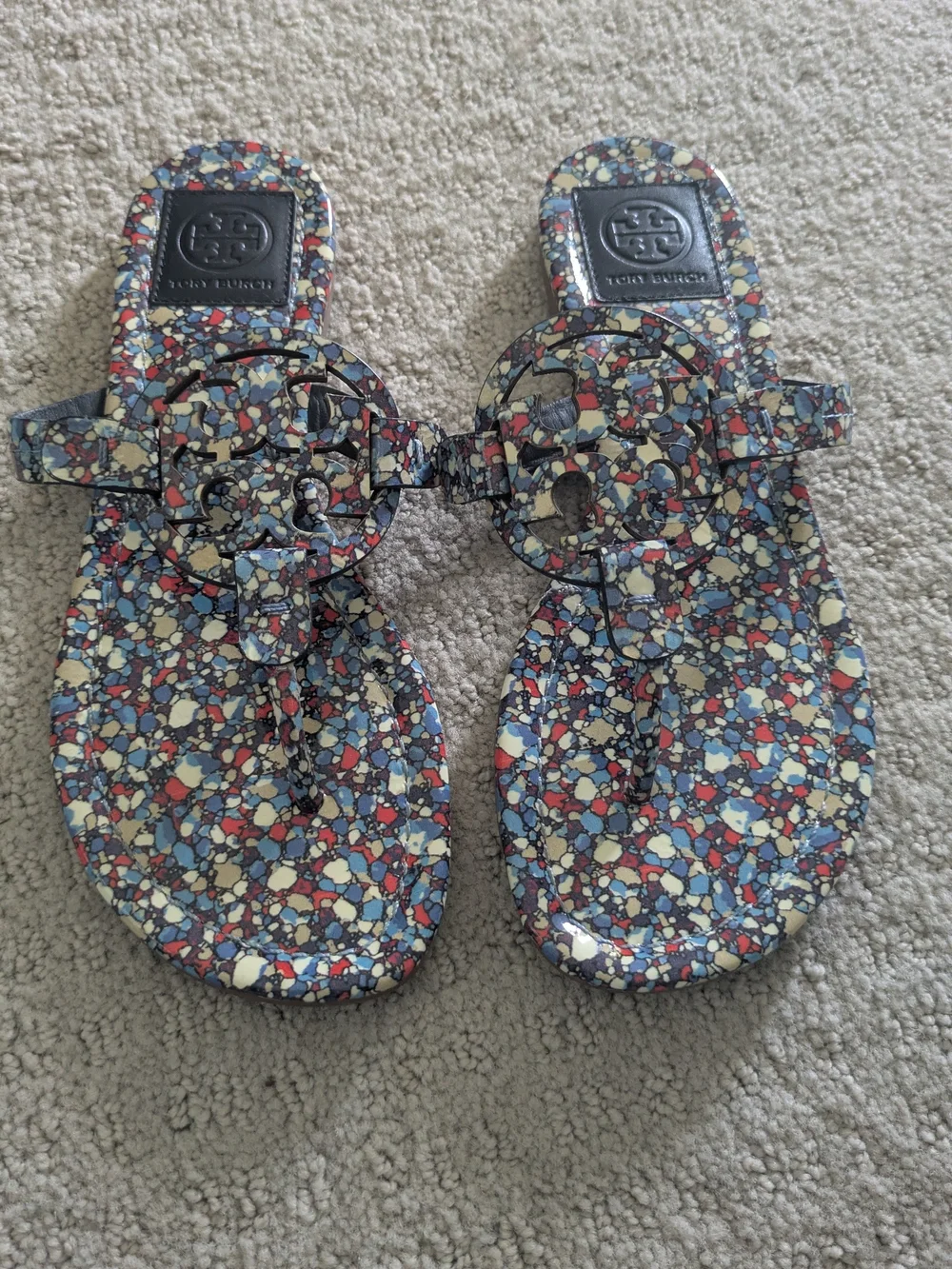Tory Burch Miller Festival Blue Logo Thong Sandals Size 7